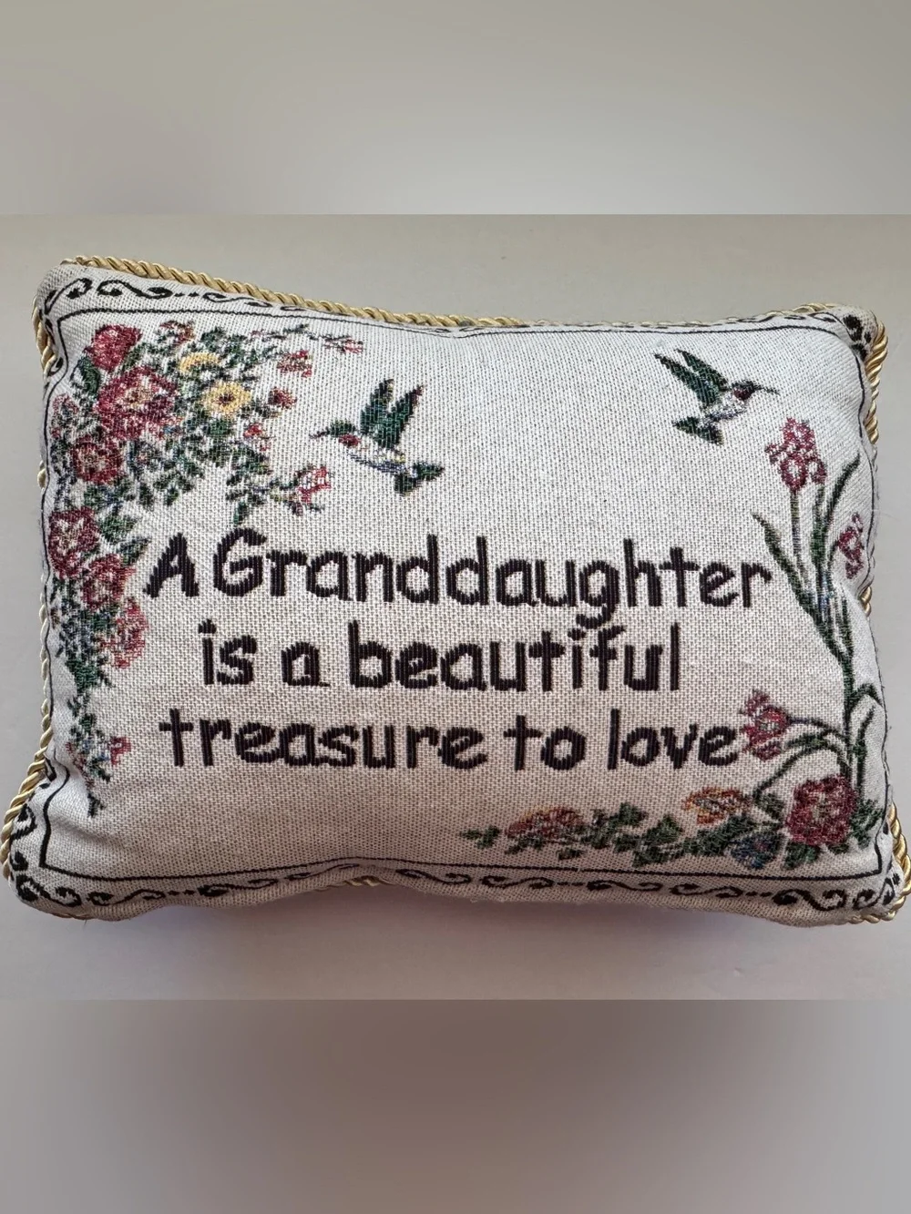 “A Granddaughter Is a Beautiful Treasure to Love” Floral Tapestry Throw Pillow